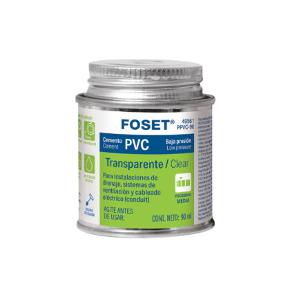 Cemento p/PVC, transparente, baja presión, lata 90ml, FOSET