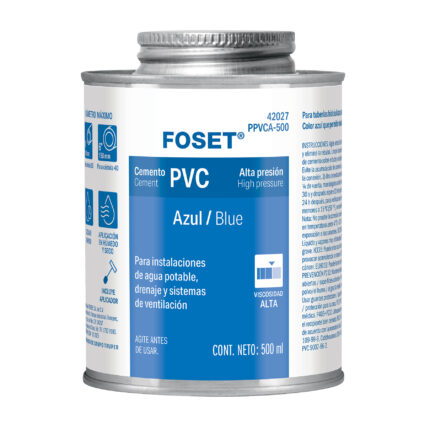 Cemento p/PVC, azul, alta presión, lata 500ml, FOSET