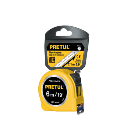 Flexómetro amarillo 6 m cinta 25 mm, en tarjeta, PRETUL