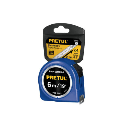 Flexómetro azul 6 m cinta 25 mm, en tarjeta, PRETUL