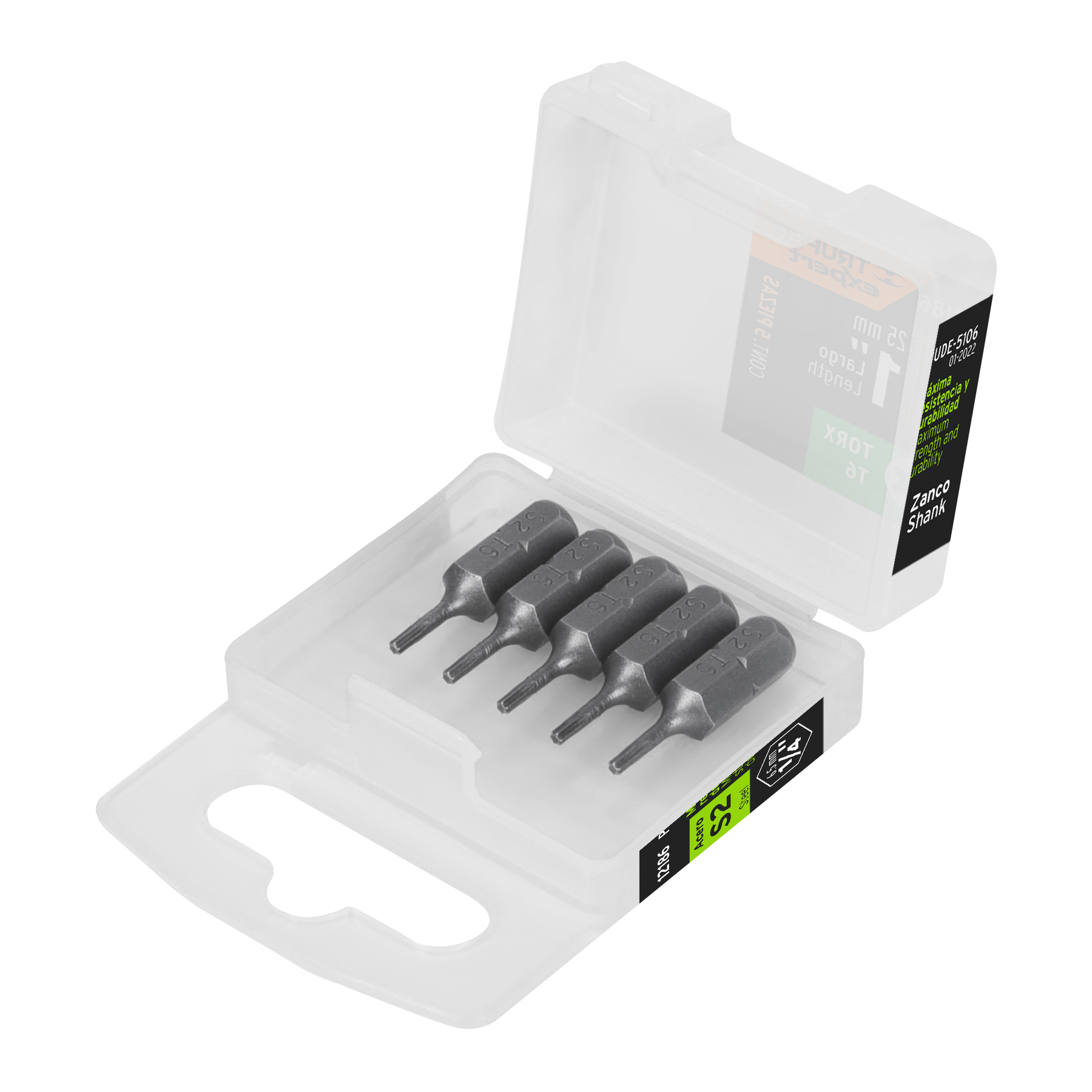PUDE-5106.jpg Estuche con 5 puntas torx T6 largo 1', TRUPER EXPERT PUDE 5106