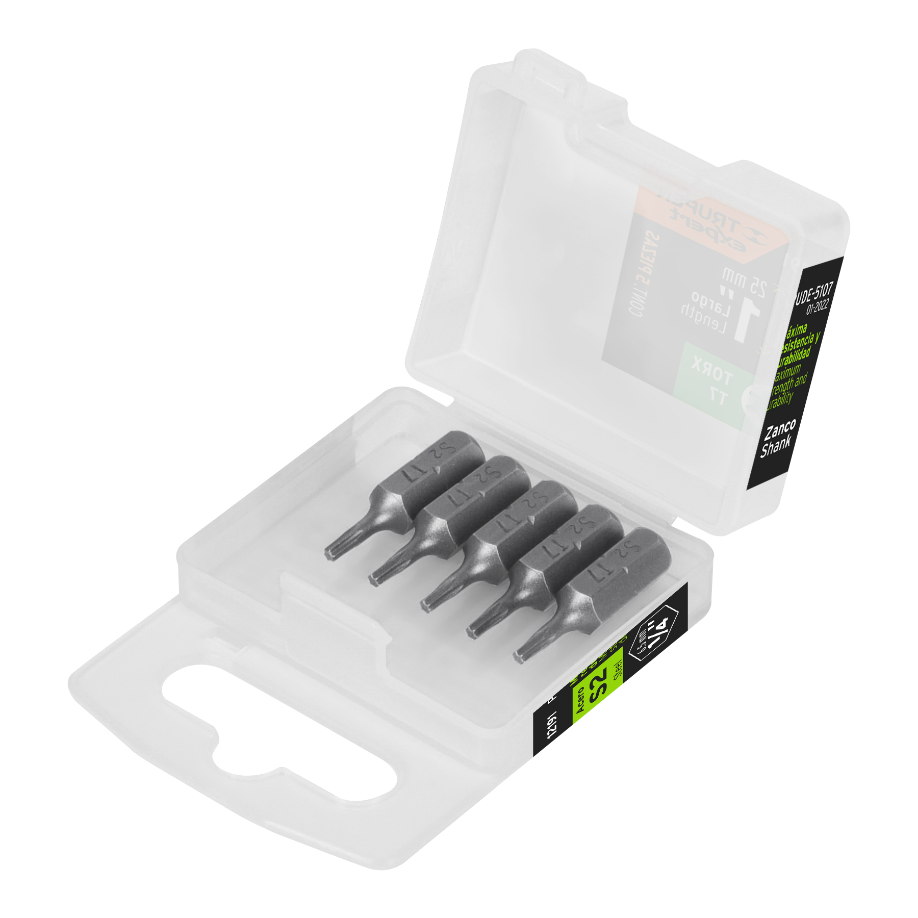 PUDE-5107.jpg Estuche con 5 puntas torx T7 largo 1', TRUPER EXPERT PUDE 5107