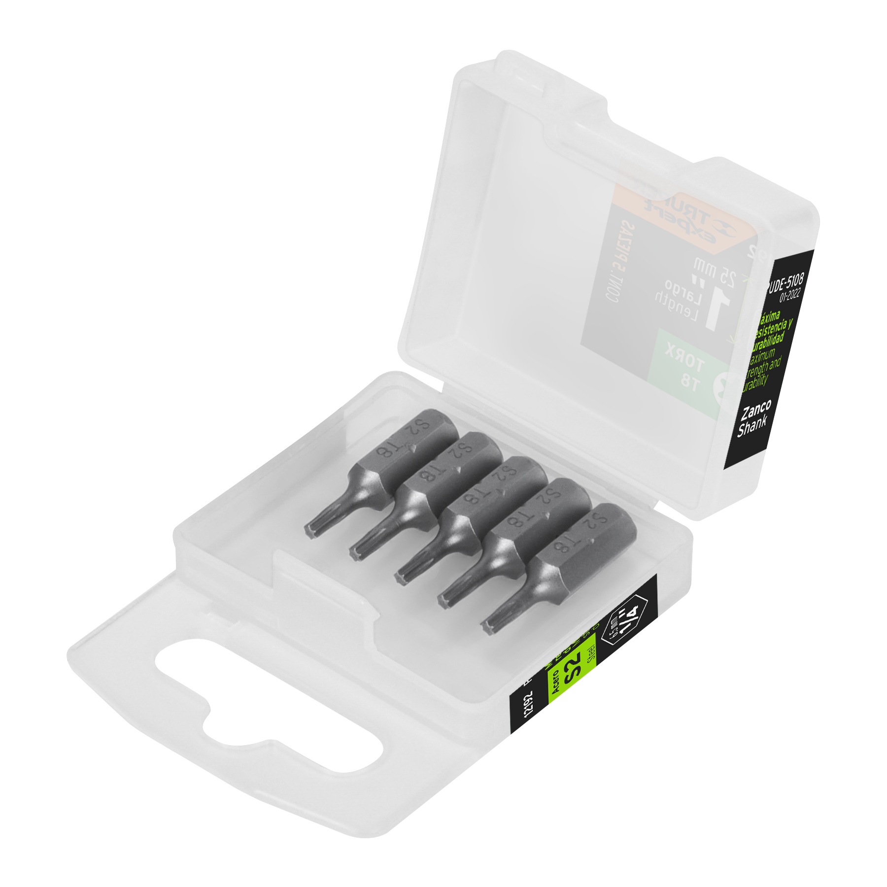 PUDE-5108.jpg Estuche con 5 puntas torx T8 largo 1', TRUPER EXPERT PUDE 5108