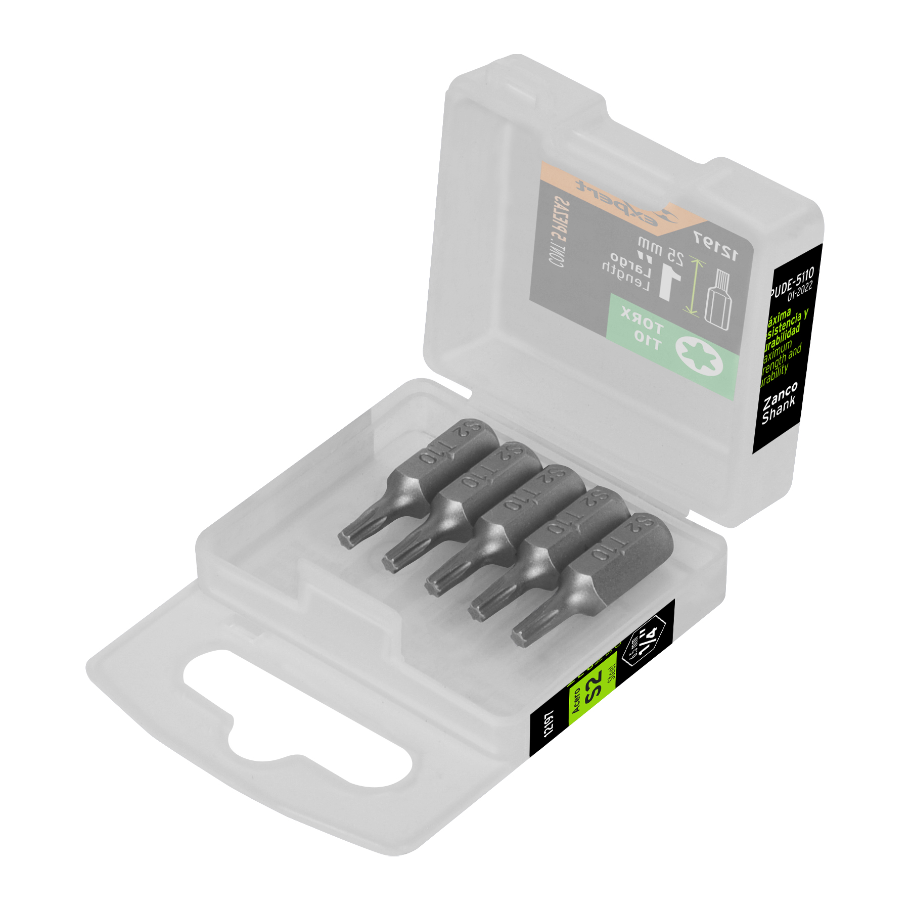 PUDE-5110.jpg Estuche con 5 puntas torx T10 largo 1', TRUPER EXPERT PUDE 5110