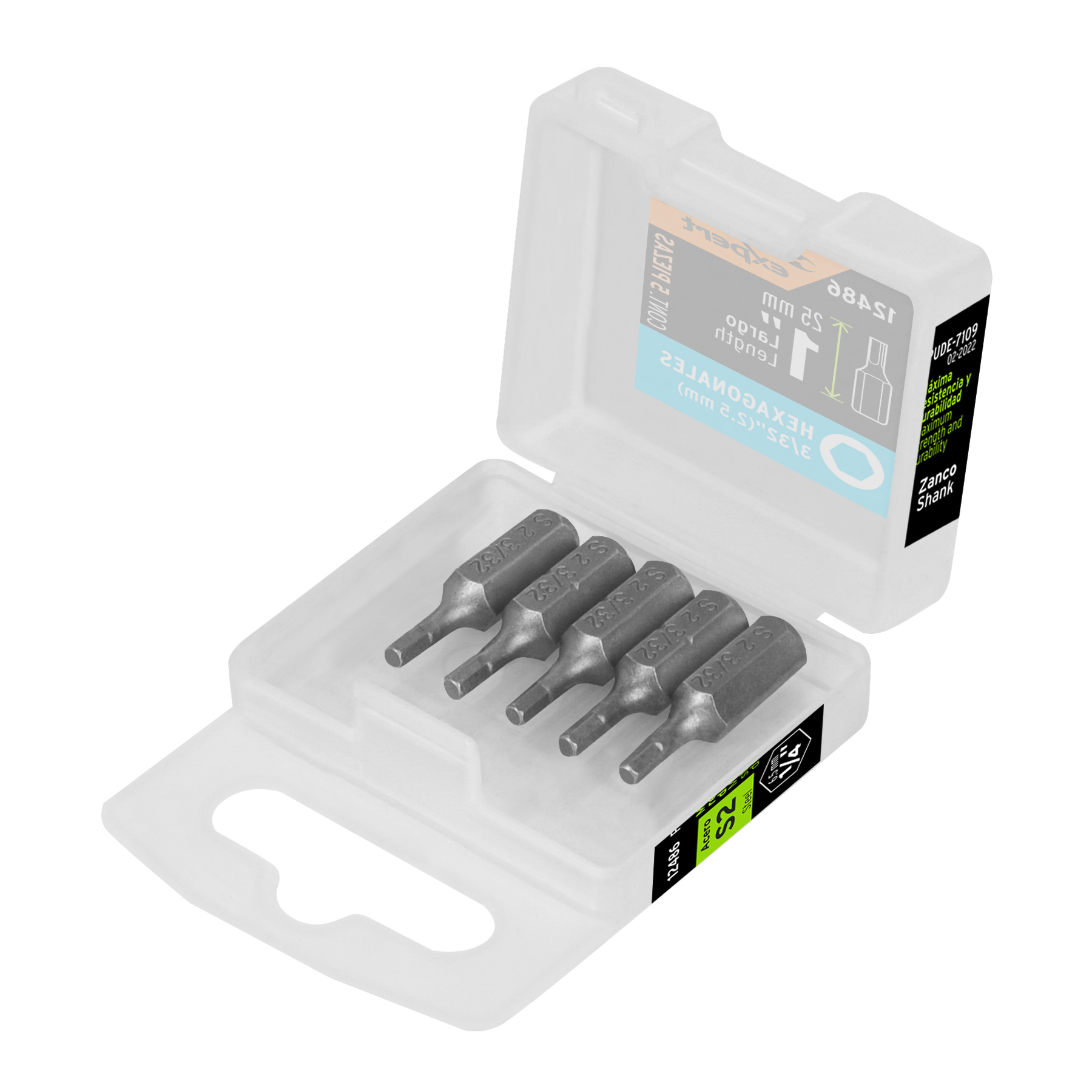 PUDE-7109.jpg Estuche con 5 puntas hexagonales de 3/32mm largo 1', EXPERT PUDE 7109