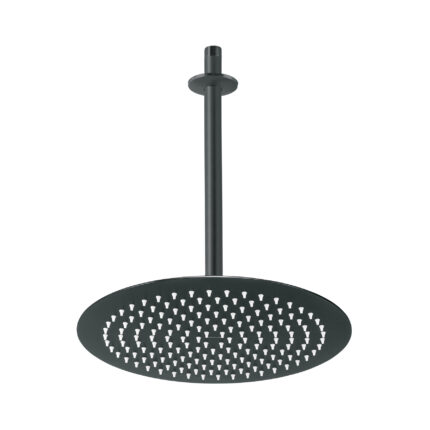 Regadera plato redondo 12' con brazo, negro, FOSET RIVIERA