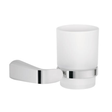 Portavaso cepillero cromo con vaso de vidrio, FOSET RIVIERA