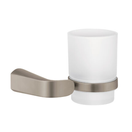 Portavaso cepillero satín con vaso de vidrio, FOSET RIVIERA