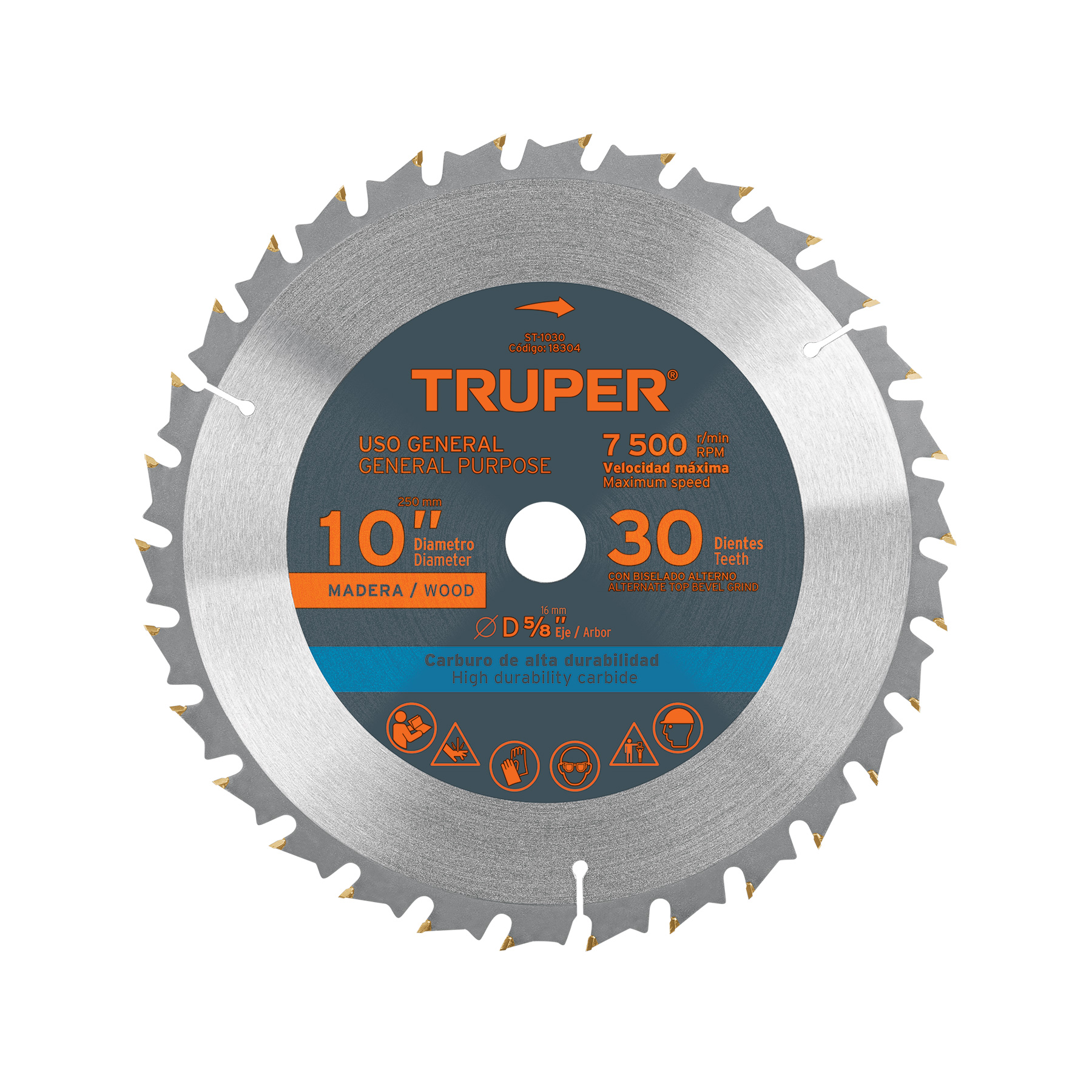 ST-1030.jpg Disco sierra 10' para madera, 30 dientes centro 5/8', TRUPER ST 1030