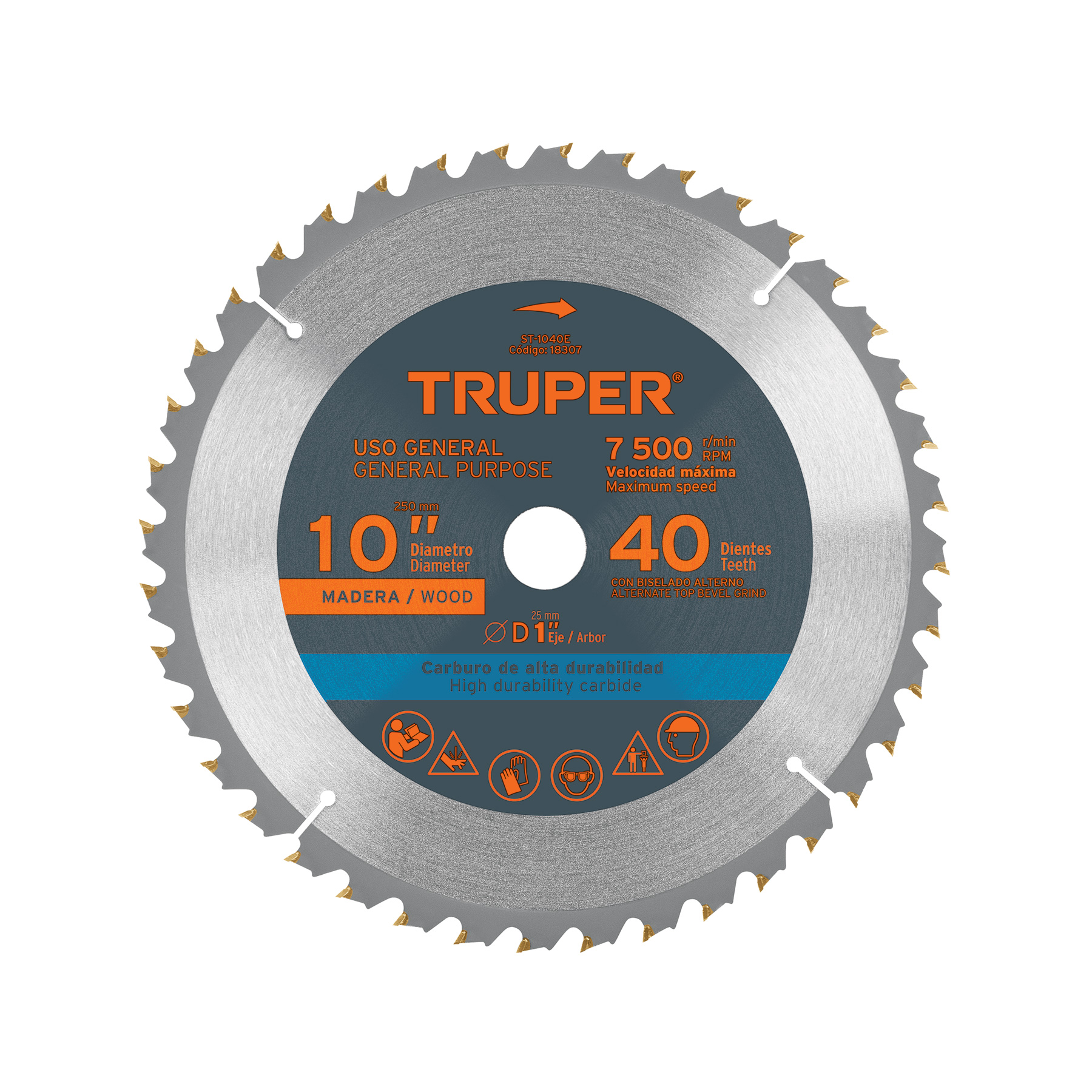 ST-1040E.jpg Disco sierra 10' para madera, 40 dientes centro 1', TRUPER ST 1040E