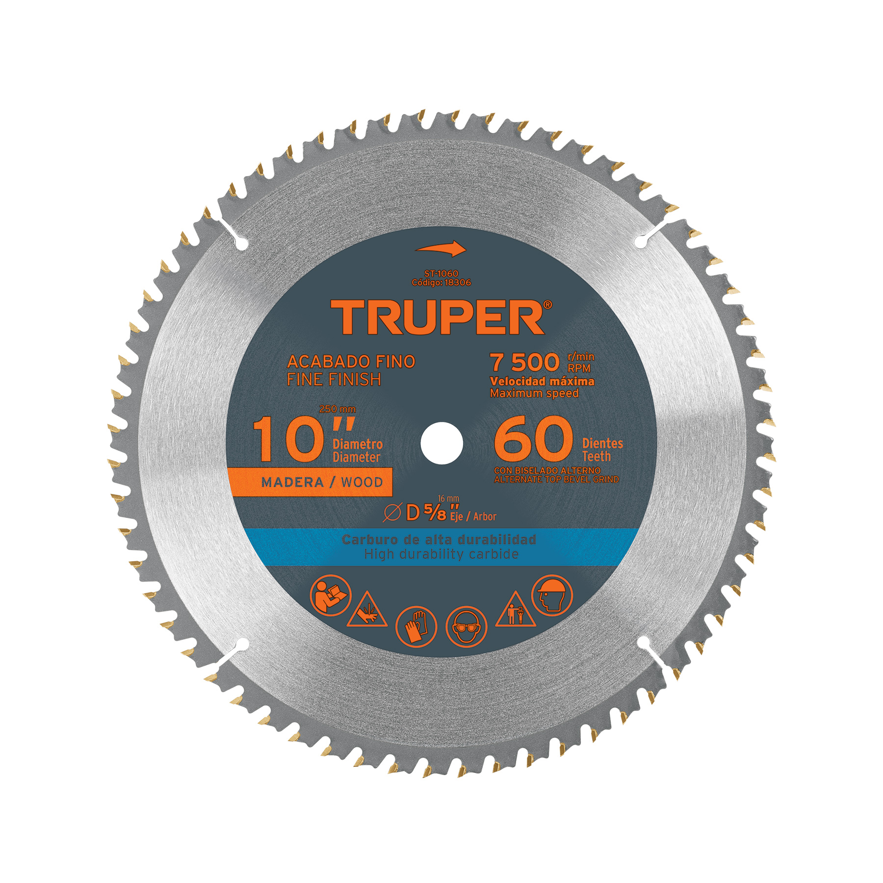ST-1060.jpg Disco sierra 10' para madera, 60 dientes centro 5/8', TRUPER ST 1060