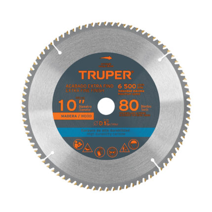 Disco sierra 10' para madera, 80 dientes centro 1', TRUPER