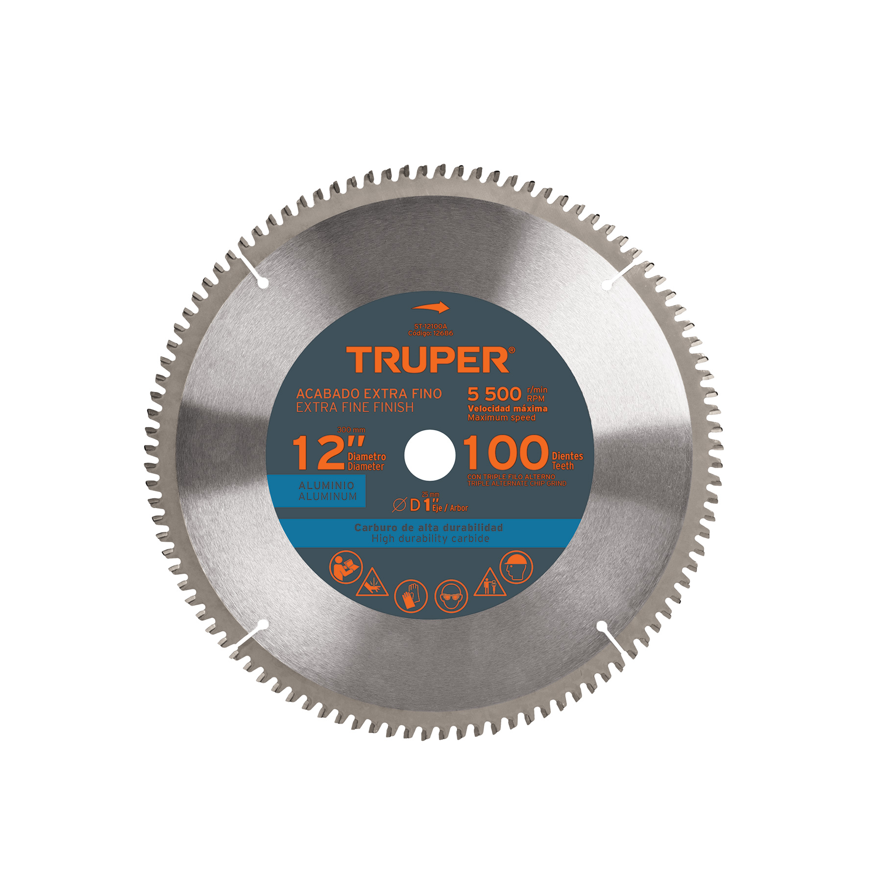 ST-12100A.jpg Disco sierra 12' para aluminio, 100 dientes centro 1' ST 12100A