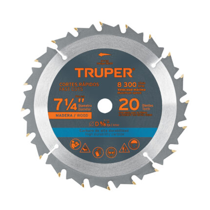 Disco sierra 7- 1/4' para madera, 20 dientes centro 5/8'