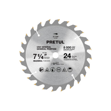 Disco sierra 7-1/4' p/madera, 24 dientes centro 5/8', PRETUL