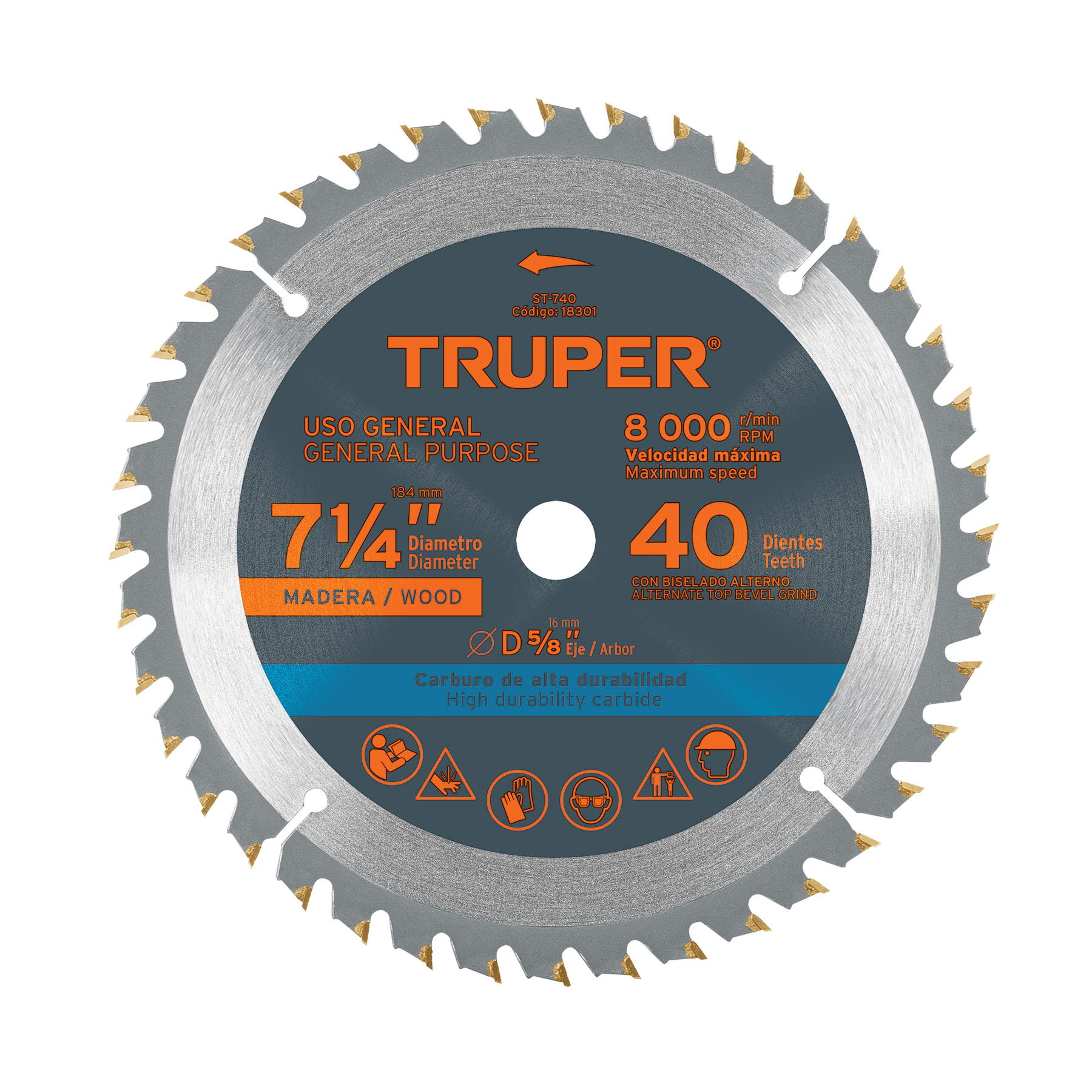 ST-740.jpg Disco sierra 7- 1/4' para madera, 40 dientes centro 5/8' ST 740