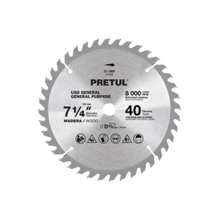 Disco sierra 7-1/4' p/madera, 40 dientes centro 5/8', PRETUL